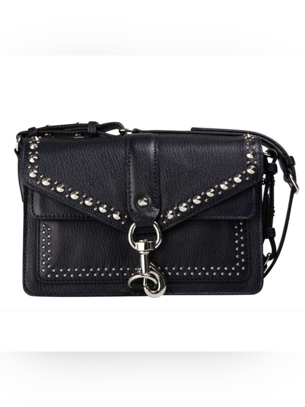 Rebecca Minkoff Hudson Silver Studded Moto Black Leather Bag